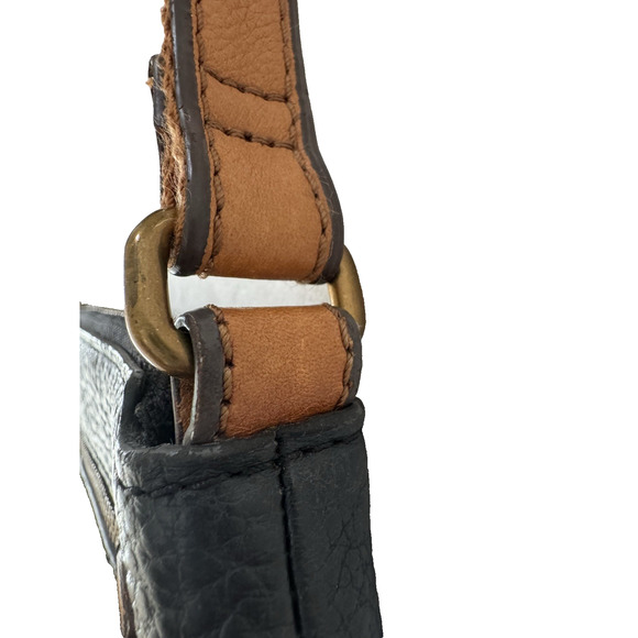 Fossil Crossbody Bag Messenger Black Tan Leather Top Zip Pockets Adjustable - Picture 10 of 16